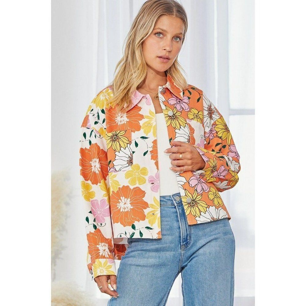 Andree By Unit x Emily Wonder Tangerine Floral Printed Jacket S-L New J10125 - Picture 3 of 7